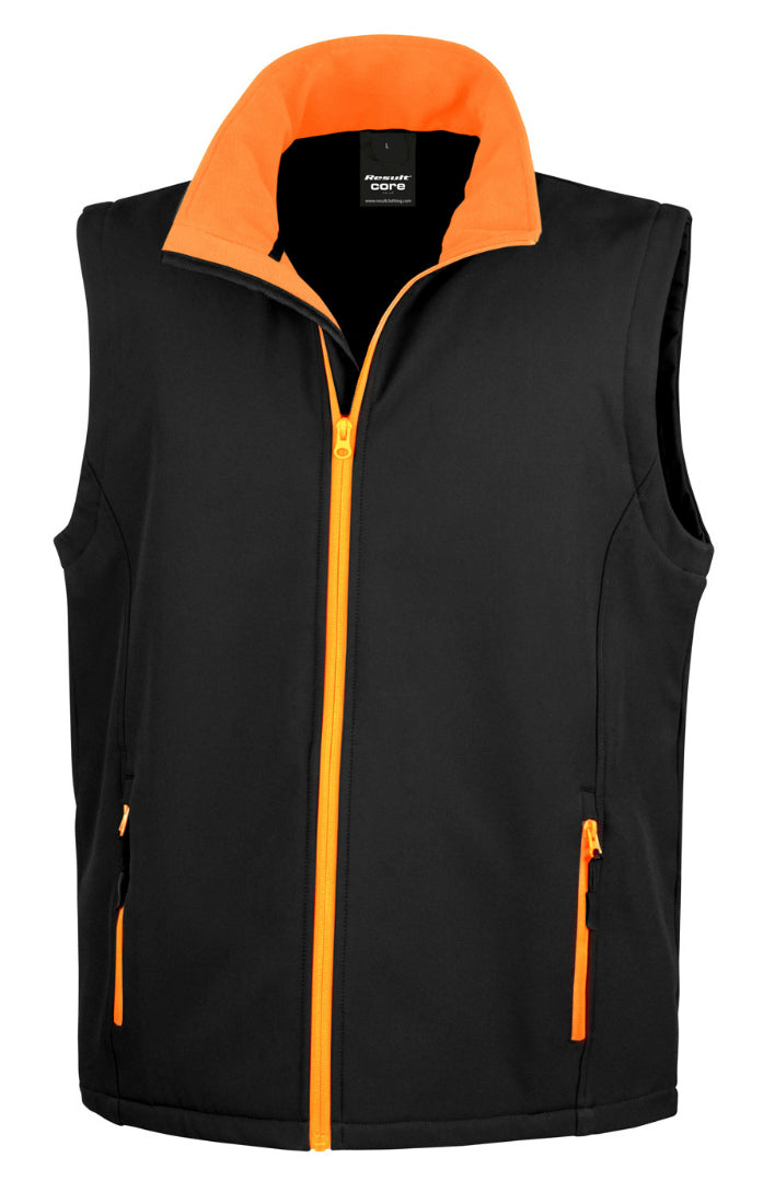 Result R232M Elastane-free Printable Softshell Bodywarmer - Black\Orange