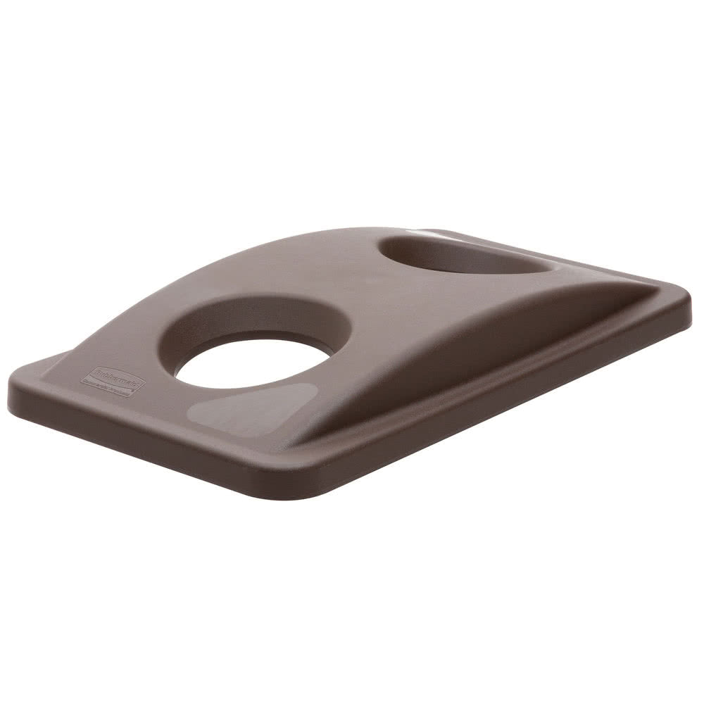 Rubbermaid Slim Jim FG269288 Bottles and Cans Recycling Container Lid with 2 Holes - Brown