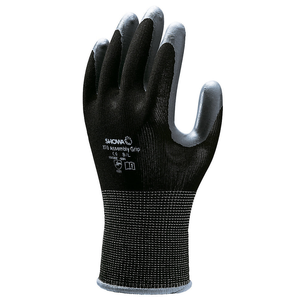 Showa 370 Atlas Nitrile Palm Coating Hand Protection Assembly Grip Gloves, Size - Large