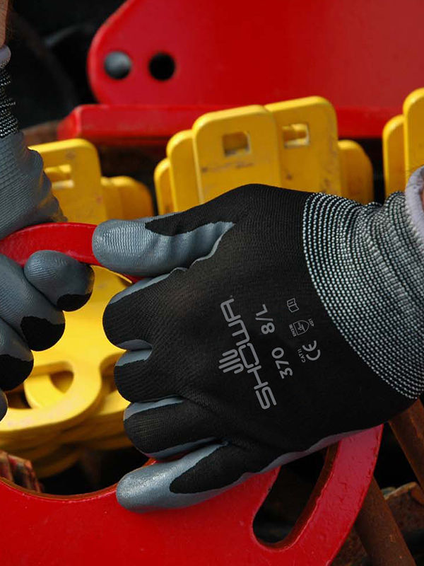 Showa 370 Atlas Nitrile Palm Coating Hand Protection Assembly Grip Gloves, Size - Large