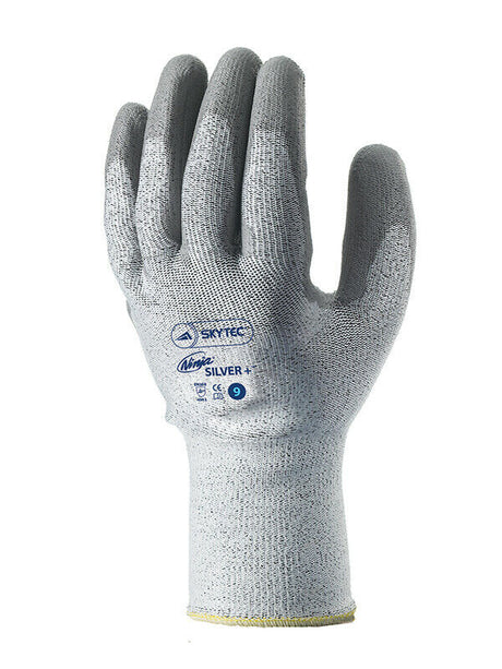 Skytec Ninja Silver+ Work Gloves Level 5 Cut Resistant PU Coated Hand Protection