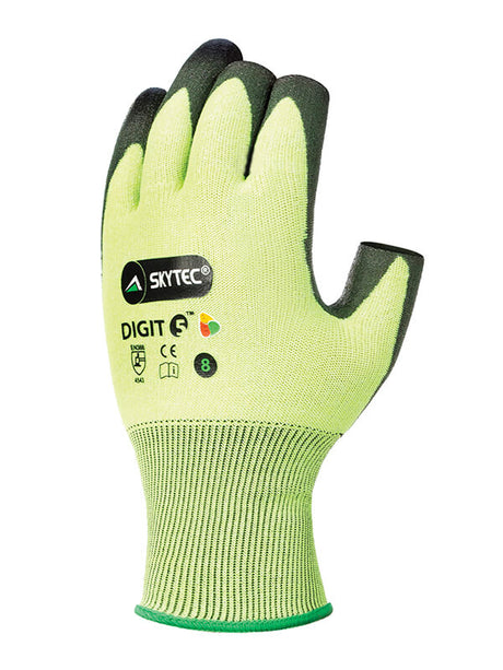 Skytec SKY73 Digit 5 Work Gloves PU Coating 3 Open Finger Design Cut Protection Size 8