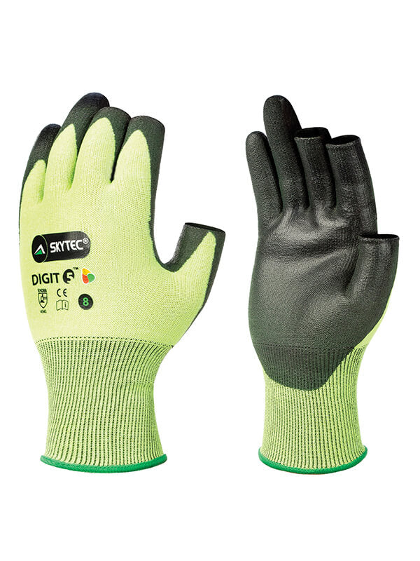 Skytec SKY73 Digit 5 Work Gloves PU Coating 3 Open Finger Design Cut Protection Size 8