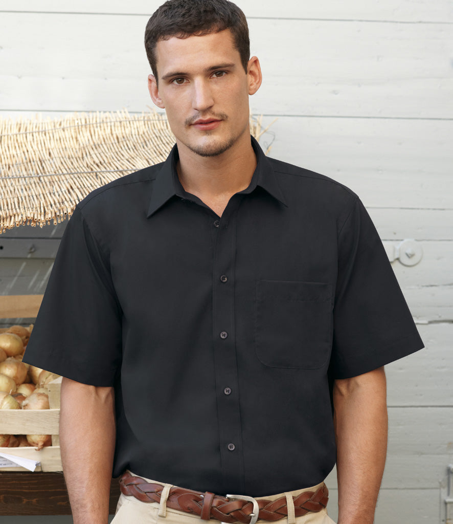 Fruit of the Loom SS411 Men Poplin Shirt Short Sleeve Black