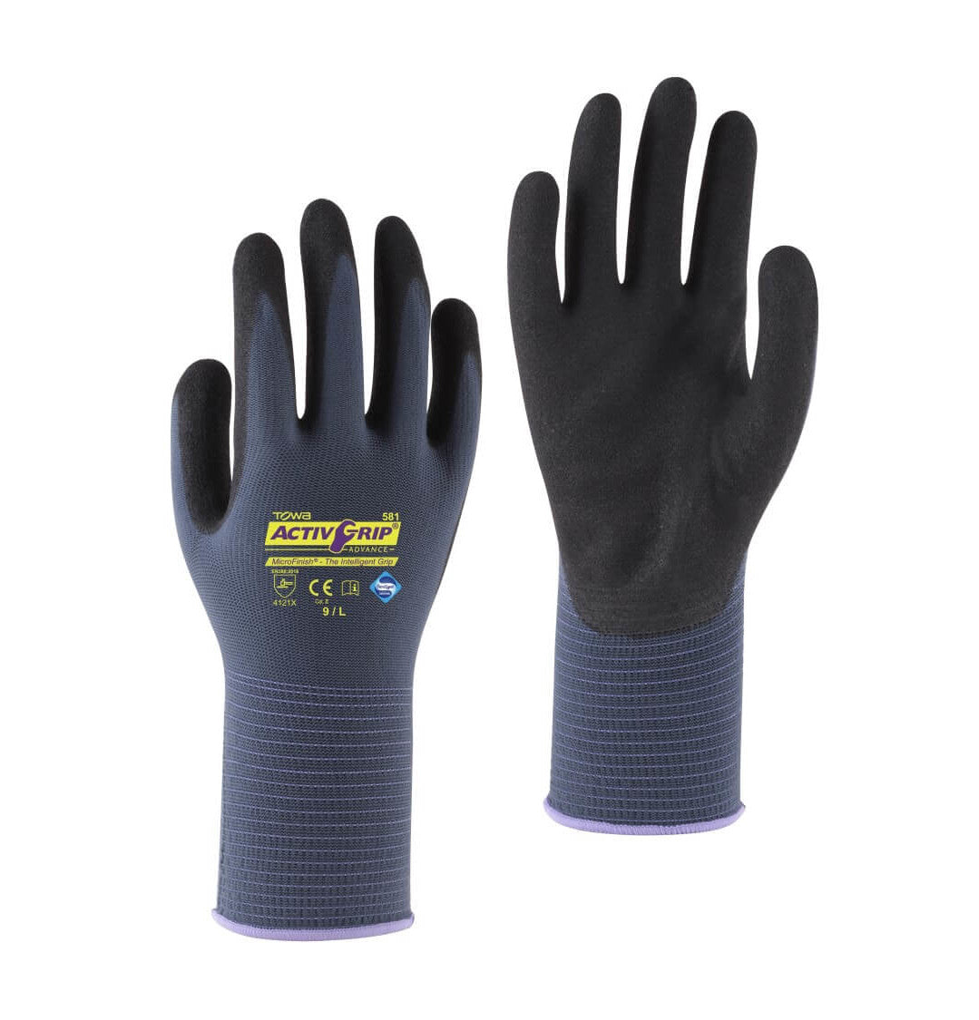 Towa ActivGrip Advance 581 Work Gloves Nitrile Palm Coated Size 7