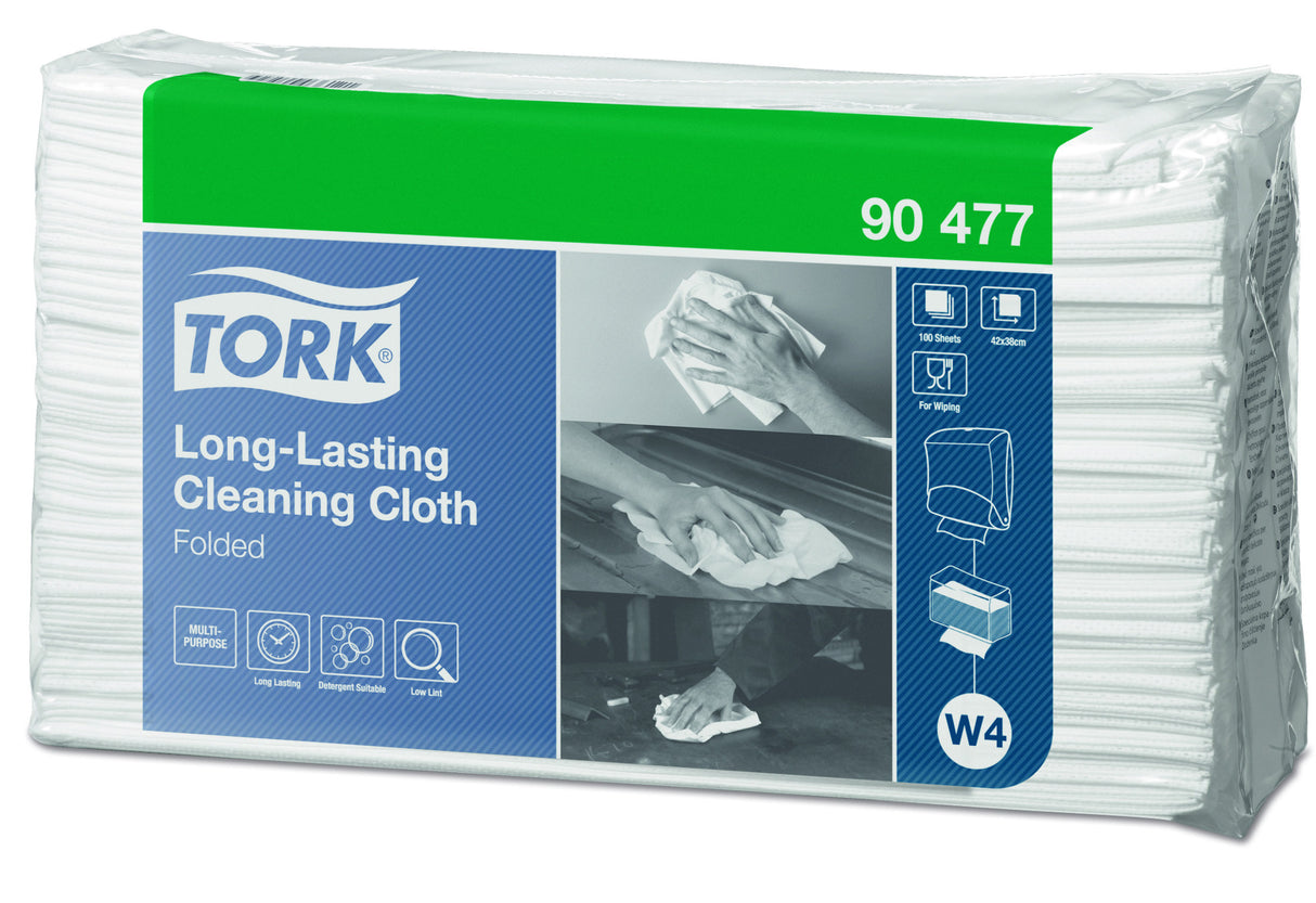Tork 90477 White Long Lasting Cleaning Cloth, Pack 5 x 100