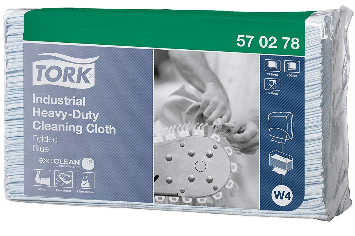 Tork W4 570278 Extra Strong Folded Industrial Cleaning Cloths, 5 x 75 Sheets