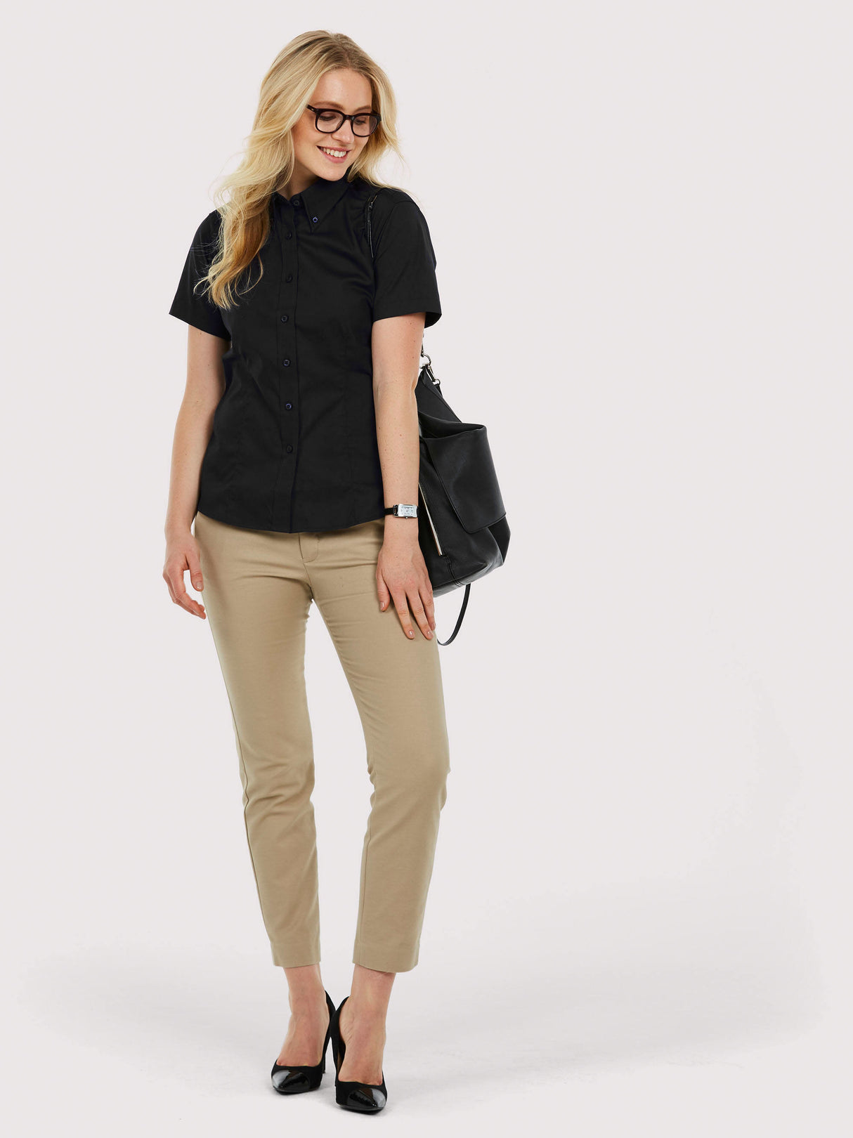 Uneek UC704 Half Sleeve Black Ladies Pinpoint Oxford Shirt, Size - 3XL