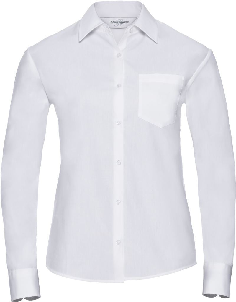 Russell Collection 936F Ladies Long Sleeve Shirt White, Size - 12