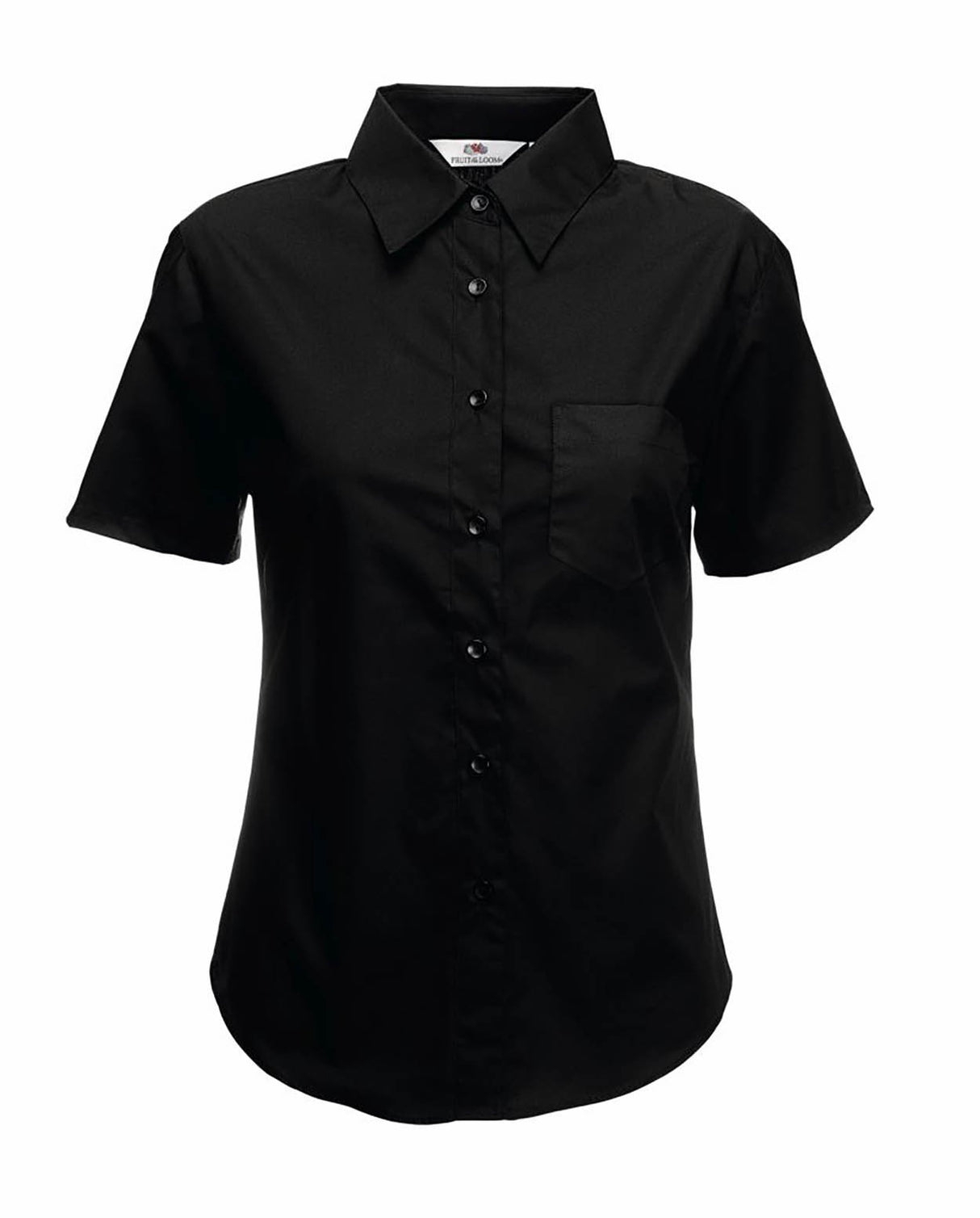 Fruit of the Loom SS481 Short Sleeve Black Ladies Poplin Shirt