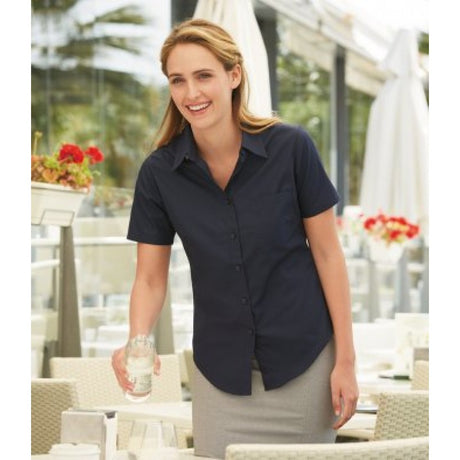 Fruit of the Loom SS481 Short Sleeve Black Ladies Poplin Shirt