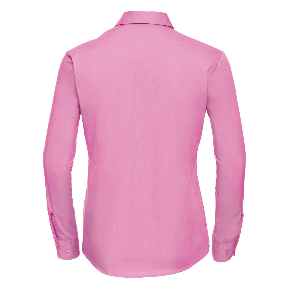 Russell Collection Ladies Shirt Long Sleeve Cotton Poplin Pink, Size - 12