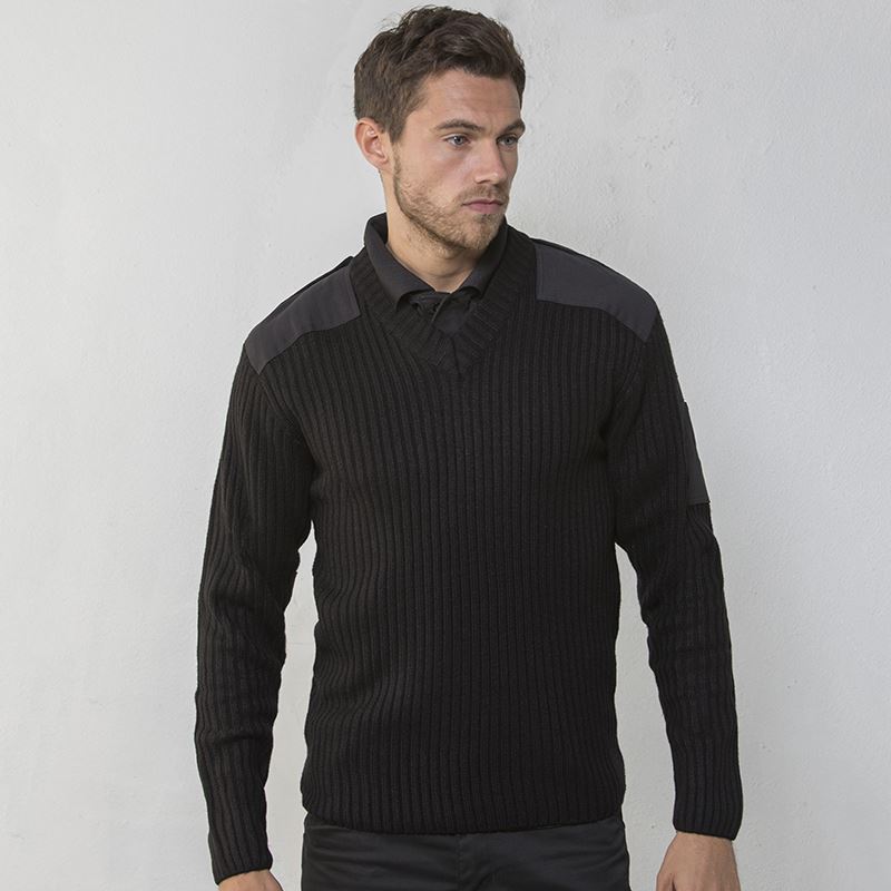 RTY Workwear RT022 Men V-Neck Security Jumper Black Ribbed, Size - Large