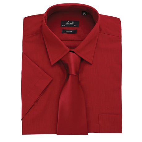 Premier PR201 Men Poplin Shirt Short Sleeve Burgundy