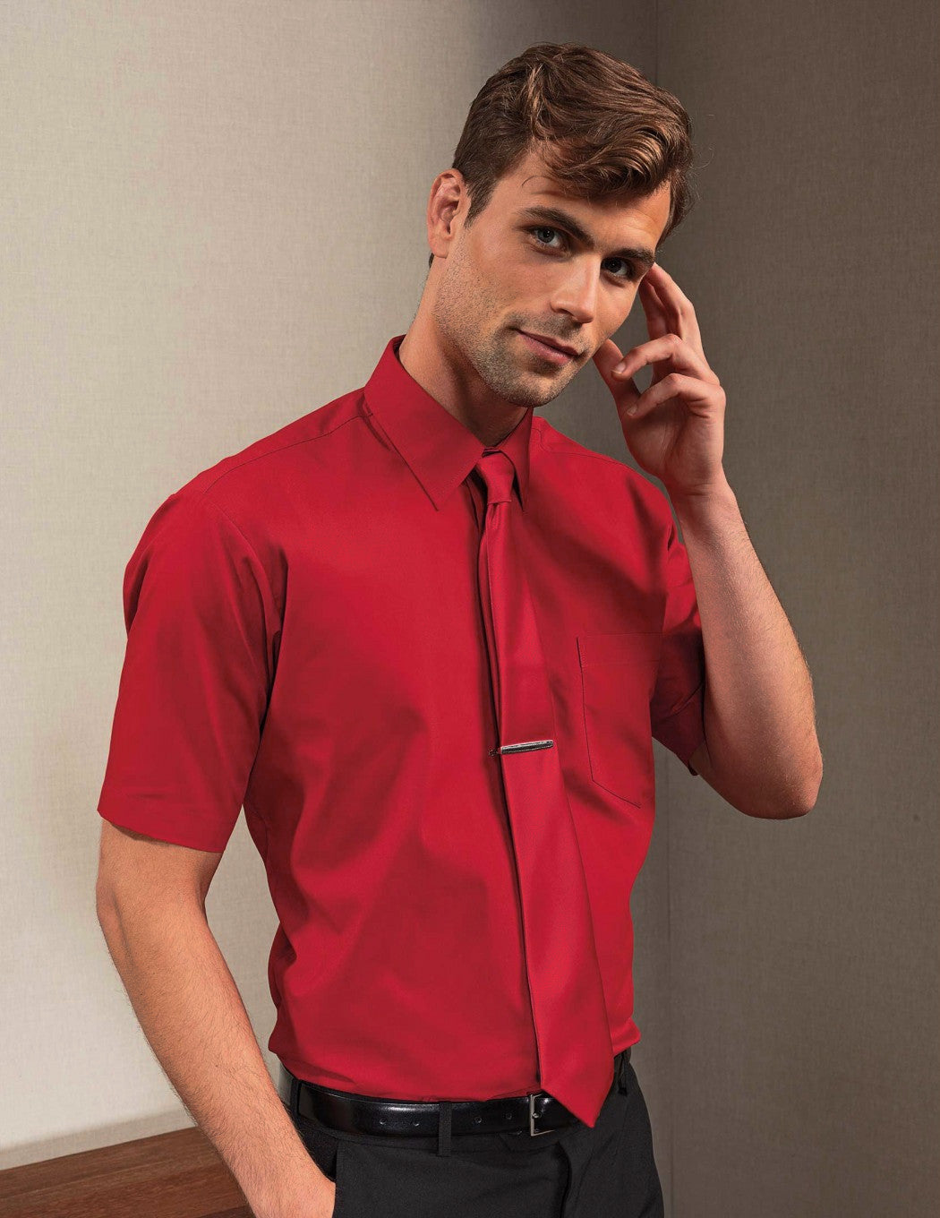 Premier PR201 Men Poplin Shirt Short Sleeve Burgundy