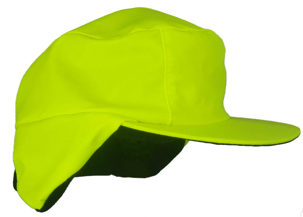 Warm Winter Waterproof Fleece Lined Cap Hi Vis Yellow with Ear Flaps