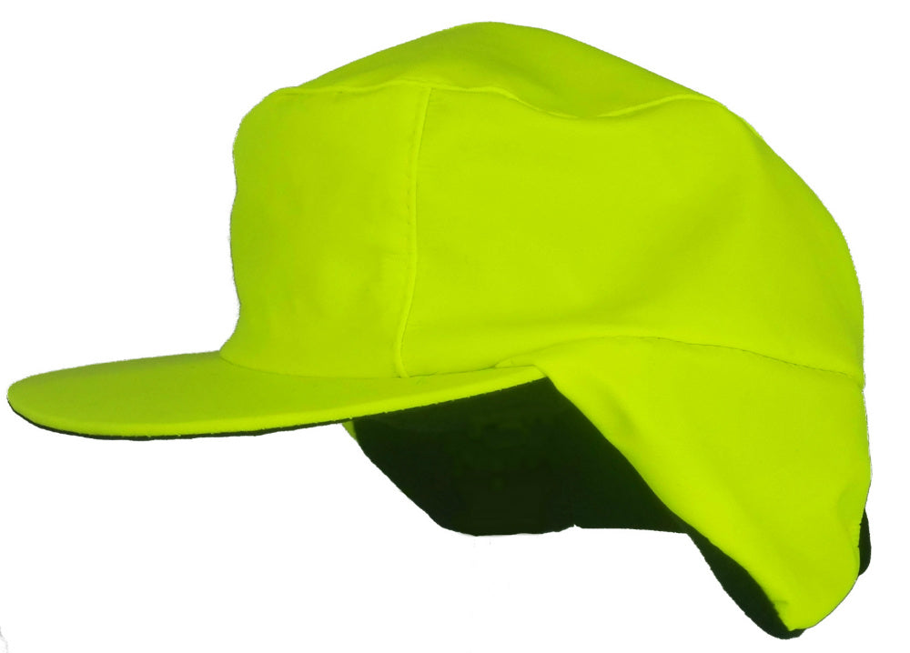 Warm Winter Waterproof Fleece Lined Cap Hi Vis Yellow with Ear Flaps