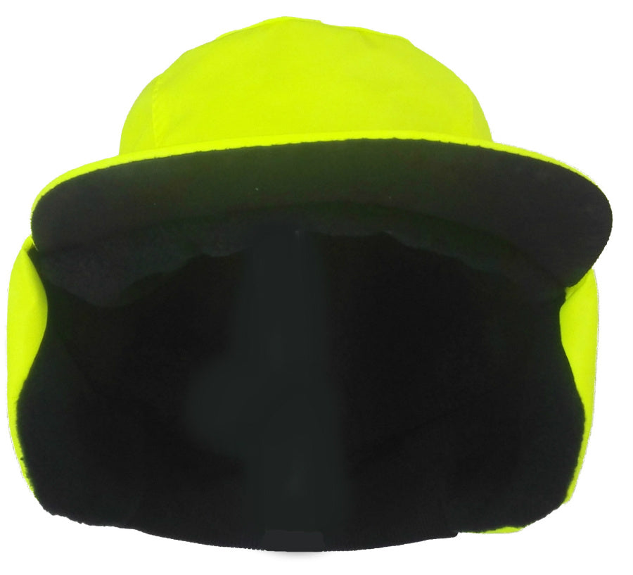 Warm Winter Waterproof Fleece Lined Cap Hi Vis Yellow with Ear Flaps