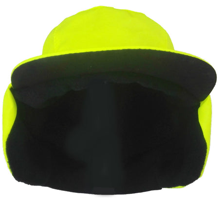 Warm Winter Waterproof Fleece Lined Cap Hi Vis Yellow with Ear Flaps