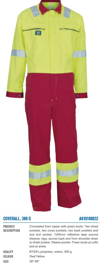 Wenaas Overall Hi Vis Reflective Tape Two Tone Work Coverall, Red-Yellow 300gm