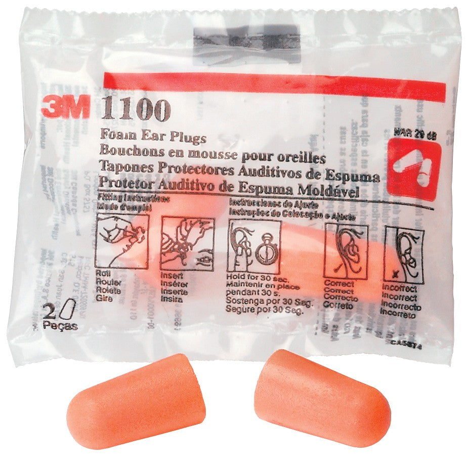 3M Foam Disposable Earplugs 1100 SNR=37dB 200 Pairs Box Orange