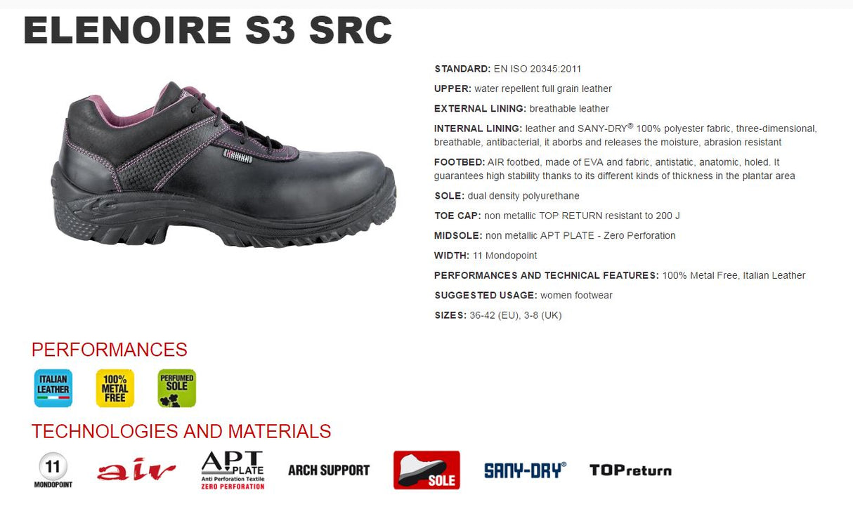 Cofra Elenoire Breathable Leather Metal Free Womens S3 Safety Shoe