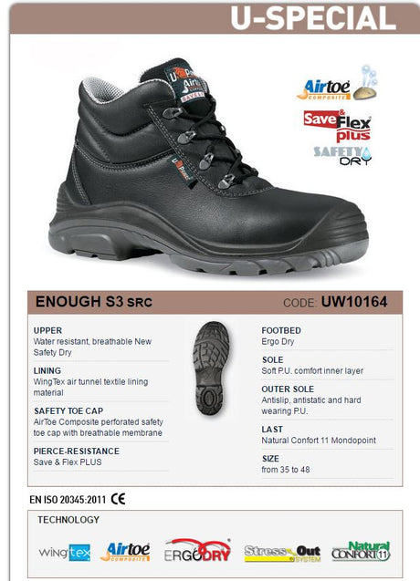 U-Power Enough Easy wipe-Leather S3 SRC Black Safety Boot