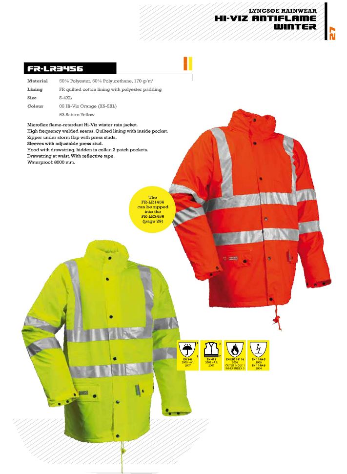 Lyngsoe Microflex FR Hi Vis Winter Rain Jacket FR-LR3456 Orange Antistatic