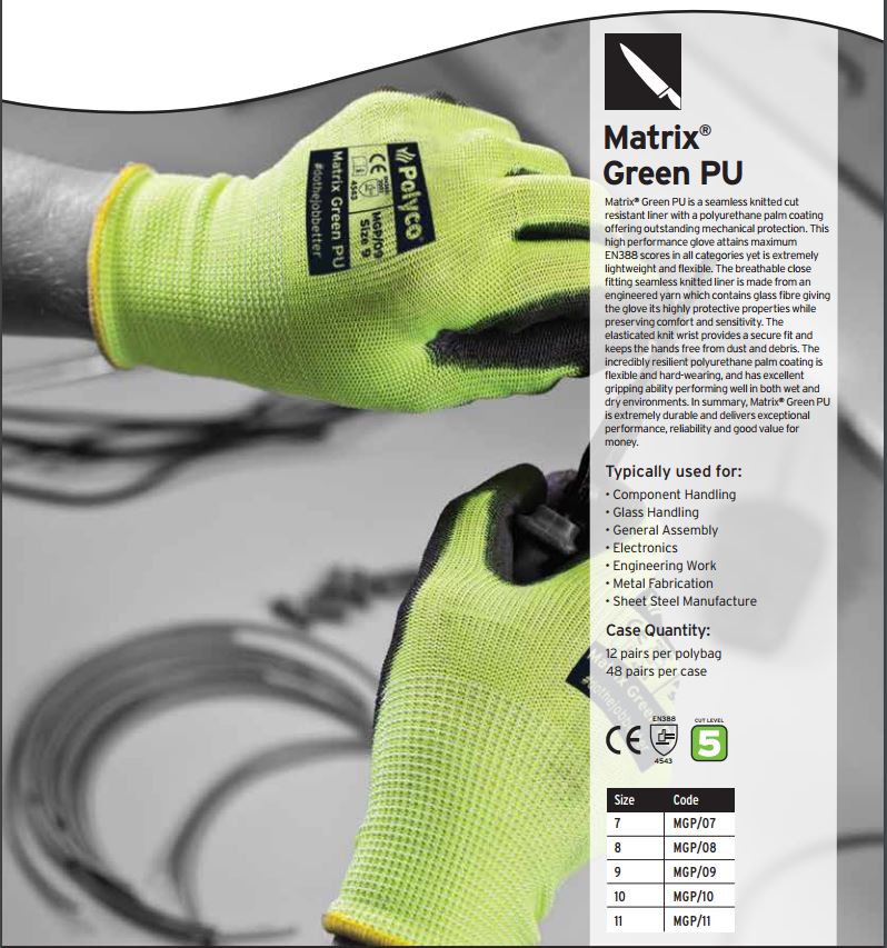 Polyco Matrix MGP Green PU Cut 5 Gloves