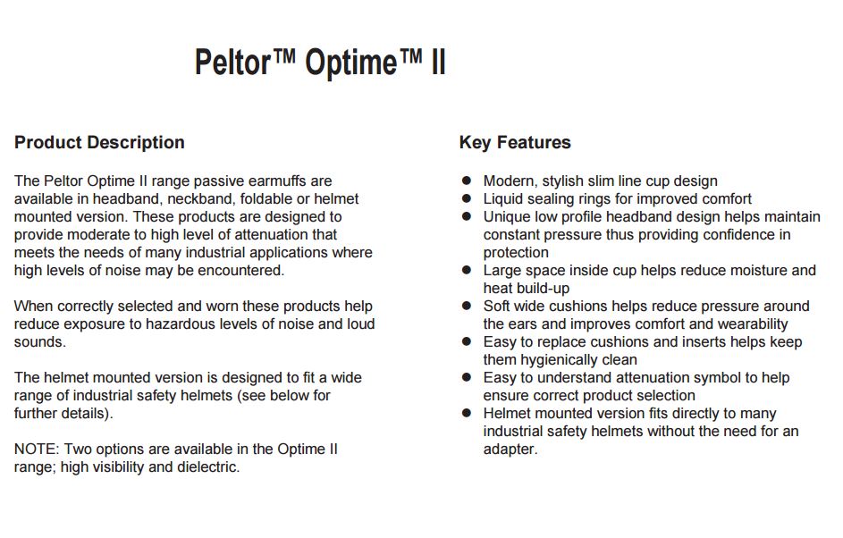 3M Peltor H520B Optime II Neckband