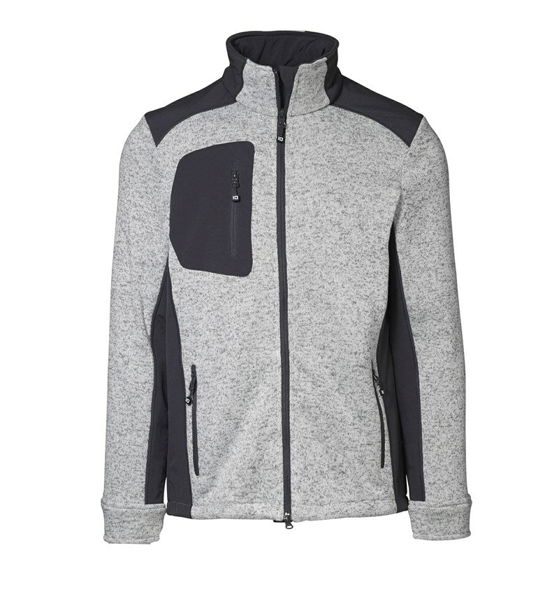 ID 0850 Full Zip Melange Contrast Patches Knit Fleece Work Cardigan, Size - Large