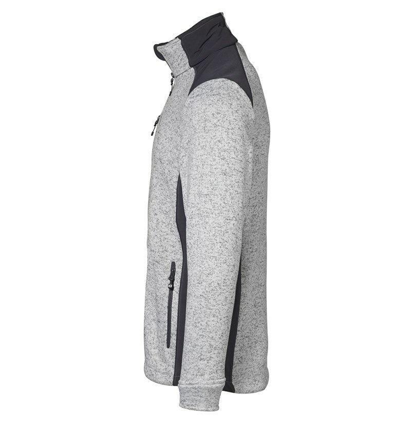 ID 0850 Full Zip Melange Contrast Patches Knit Fleece Work Cardigan, Size - Large