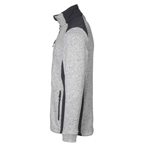 ID 0850 Full Zip Melange Contrast Patches Knit Fleece Work Cardigan, Size - Large