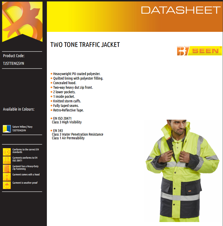 Beeswift TJSTTENGSYN Two Tone Traffic Jacket Waterproof Hi Vis Yellow / Navy