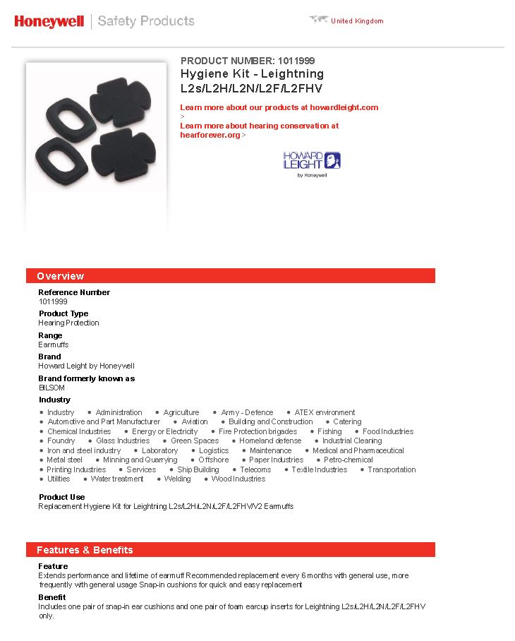 Howard Leight 1011999 Hygiene Kit for Lightning L2Fhv Noise-Blocking Earmuffs