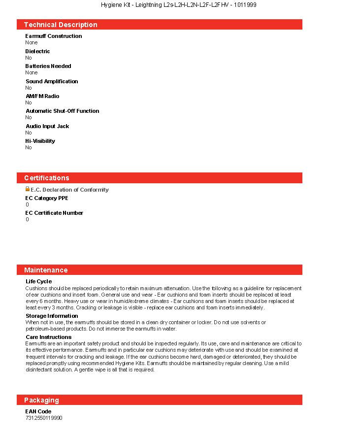 Howard Leight 1011999 Hygiene Kit for Lightning L2Fhv Noise-Blocking Earmuffs