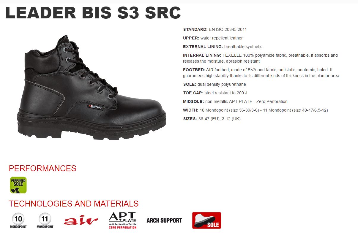 Cofra Leader Water Repellent Steel Toe Cap Antistatic BIS S3 Safety Boot