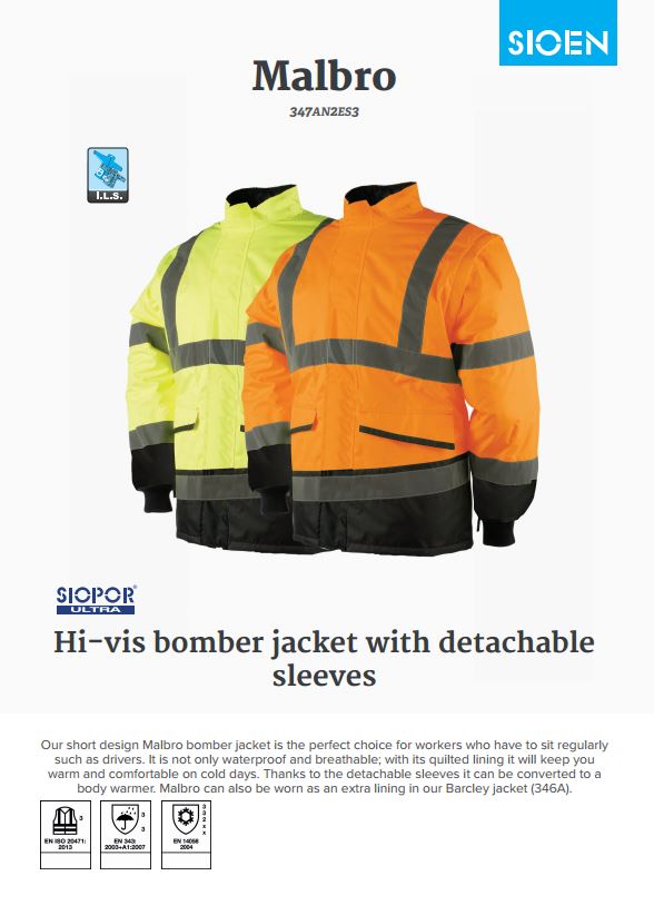 Sieon Malbro Hi Vis Bomber Jacket with Detachable Sleeves Yellow 347A