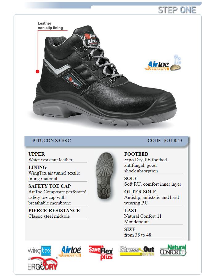 U-Power Steel Midsole Pitucon Unisex S3 SRC Safety Boot