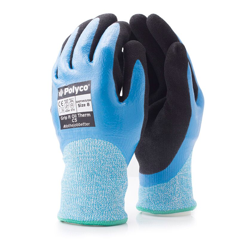 Polyco Grip It Oil Thermal Safety Gloves Cut Resistant Level 5 Cold Insulated