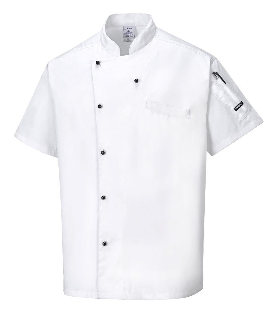 Portwest Cardiff Chef Jacket C731 Short Sleeves Polycotton White