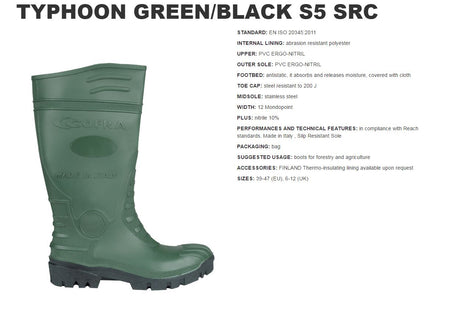 Cofra Typhoon Resistant To Mineral Oils Hydrocarbons S5 Green PVC Safety Wellington