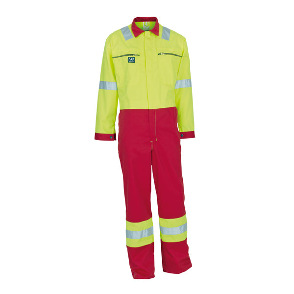 Wenaas Overall Hi Vis Reflective Tape Two Tone Work Coverall, Red-Yellow 300gm