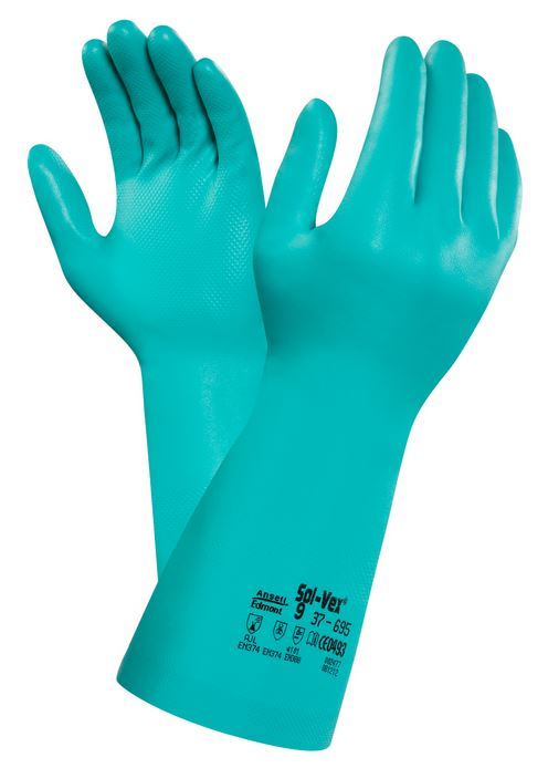 Ansell Sol-Vex® 37-695 Nitrile Flock-lined Chemical Resistant Gloves - Green