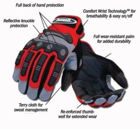 Ansell 97-975 Projex Series Heavy Duty Impact Gloves - Red