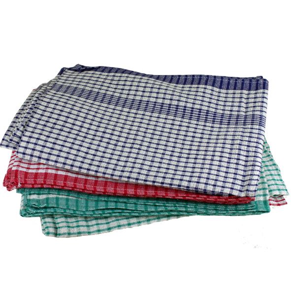 Cotton Check Tea Towels Mixed Colours Red Blue Green