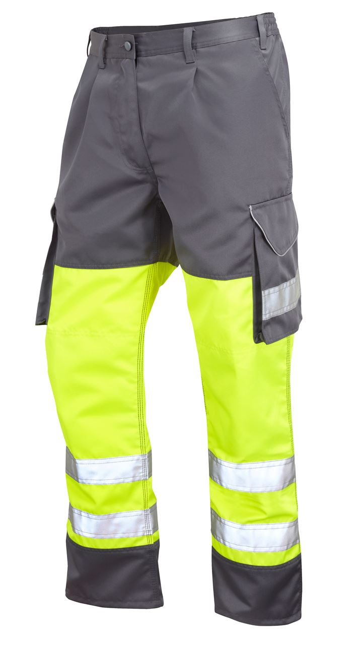 Leo Workwear Bideford CT01-Y/GY Hi Vis Knee Pad Cargo Trousers - Yellow & Grey