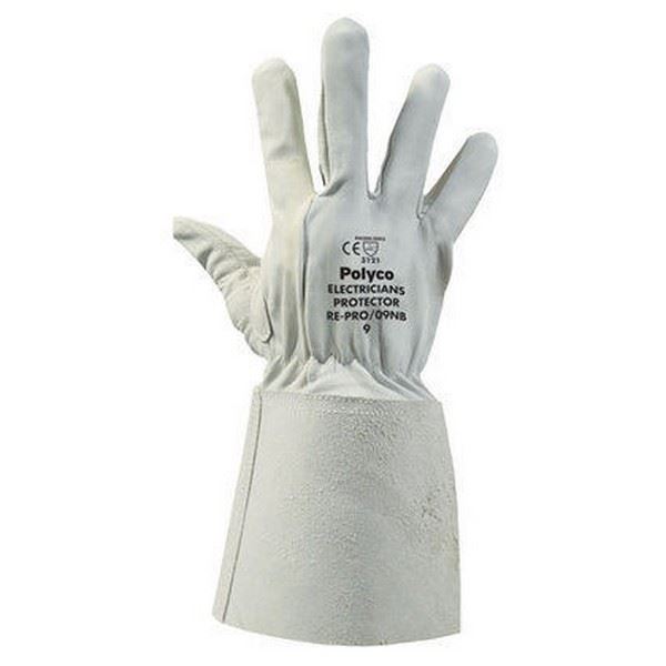 Polyco RE-PRO Electricians Leather Protector Over-Gauntlet White