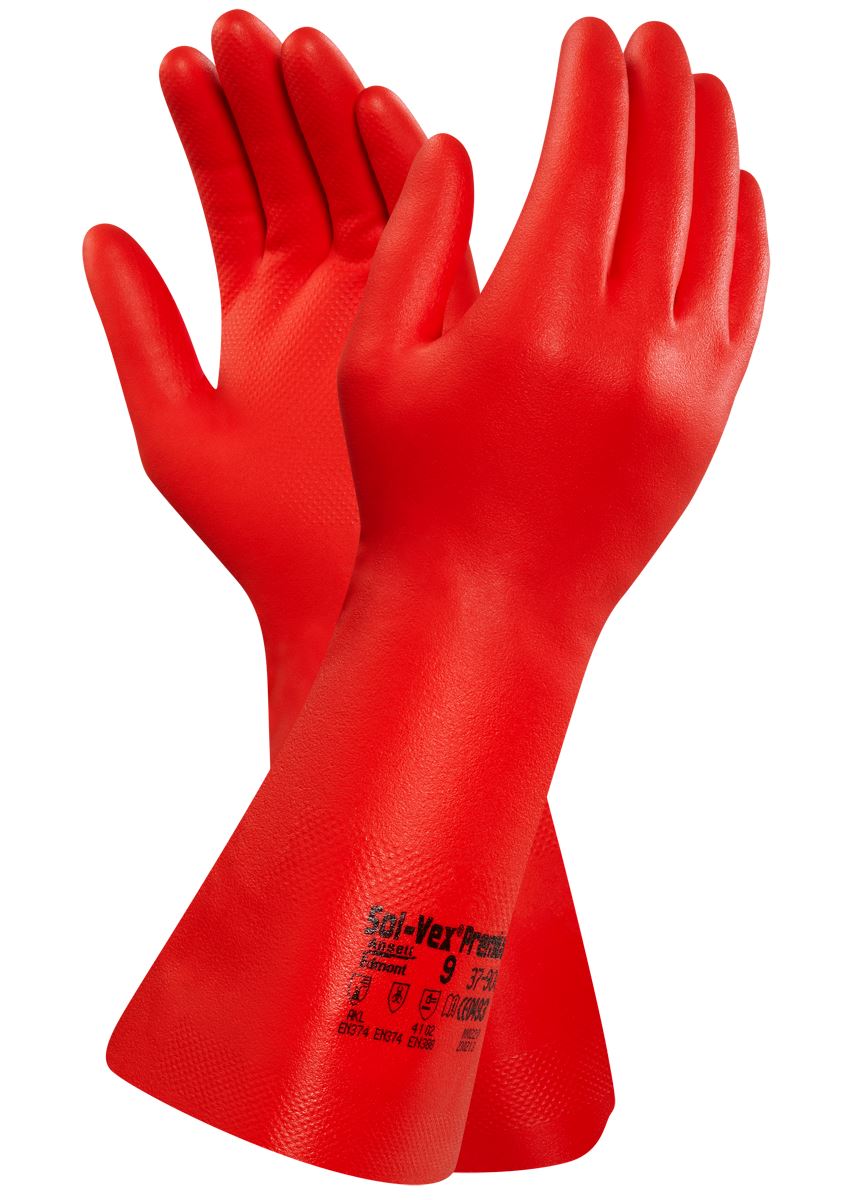 Ansell 37-900 Sol-Vex® Premium Nitrile Chemical  Gloves - Red