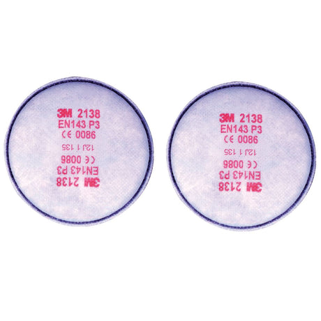 3M 2138 P3R Particulate Disk Filters 2 Pack White
